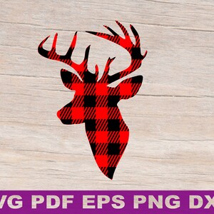 Buffalo Plaid Deer svg, Plaid Deer Head Svg, plaid Deer svg, Deer Head svg, Buffalo Plaid svg, Fall svg, antlers, SVG, cricut, silhouette image 2