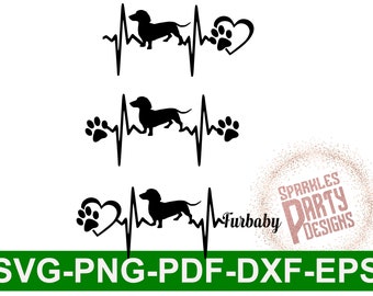 Svg bundle dachshund heartbeat dog print printable or cut file svg dxf eps pdf png files cricut silhouette gift for dog lover dachshund