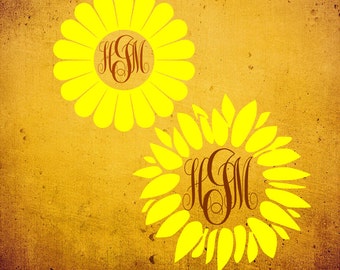 May include: Two yellow sunflower designs with brown monogram initials "HSM" in the center of each flower.
