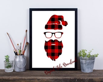Santa Christmas Buffalo Plaid Sign Stencil cut file svg for cricut or Shillouette, Svg Christmas Santa, Buffalo Plaid Santa Printable SVG