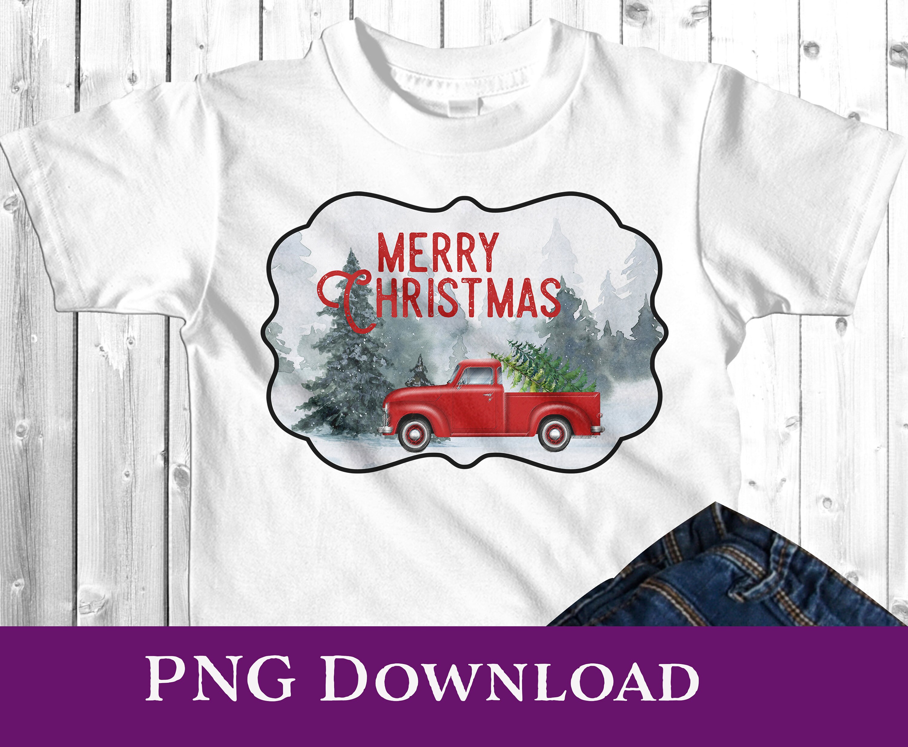 Winter Red Truck Pine Trees Snow Scene Pillow or Shirt Sublimation ...