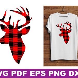 Buffalo Plaid Deer svg, Plaid Deer Head Svg, plaid Deer svg, Deer Head svg, Buffalo Plaid svg, Fall svg, antlers, SVG, cricut, silhouette image 1