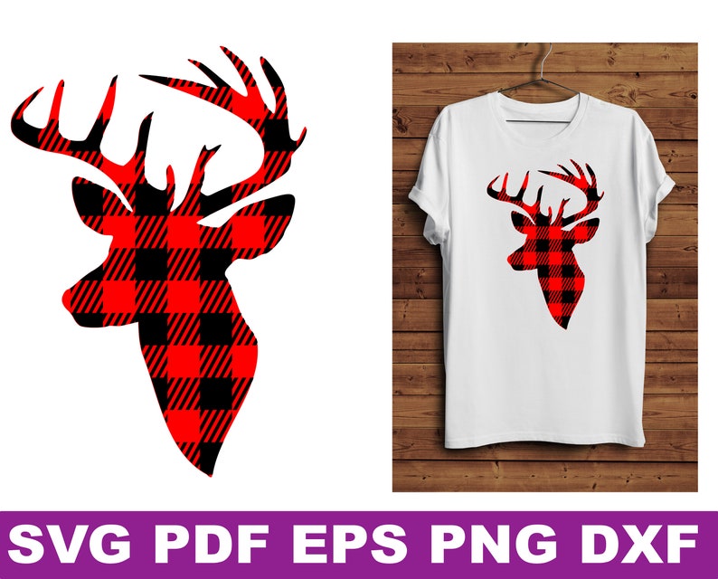 Buffalo Plaid Deer svg, Plaid Deer Head Svg, plaid Deer svg, Deer Head svg, Buffalo Plaid svg, Fall svg, antlers, SVG, cricut, silhouette image 1