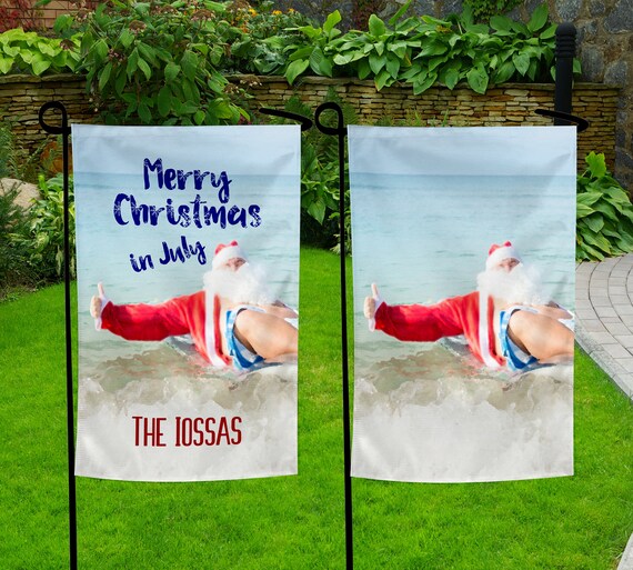 Download Merry Christmas In July Santa Beach Garden Flag Sublimation Etsy