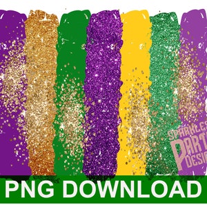 Op de afbeelding: Digitale download van zes verticale strepen in paars, goud, groen, paars, geel en groen. De strepen zijn gemaakt van glitter en hebben een textuur. De tekst "PNG DOWNLOAD" staat onderaan de afbeelding.