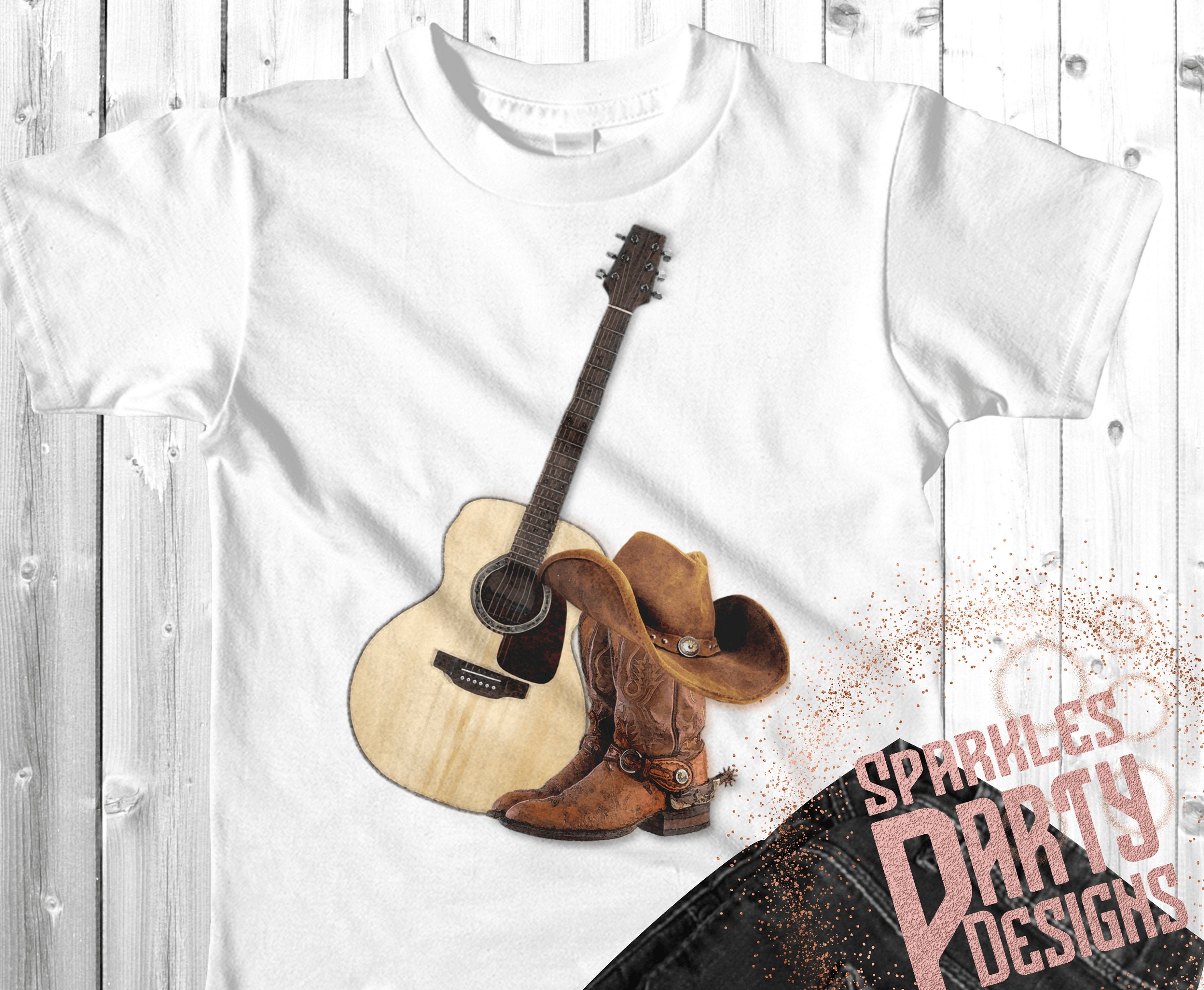 Just a Girl Who Loves Country Music Guitar Cowboy Hat Spurs T