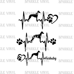 May include: Black and white silhouette of a dog with a heartbeat line and paw print graphic. The text "Furbaby" is included in the design.