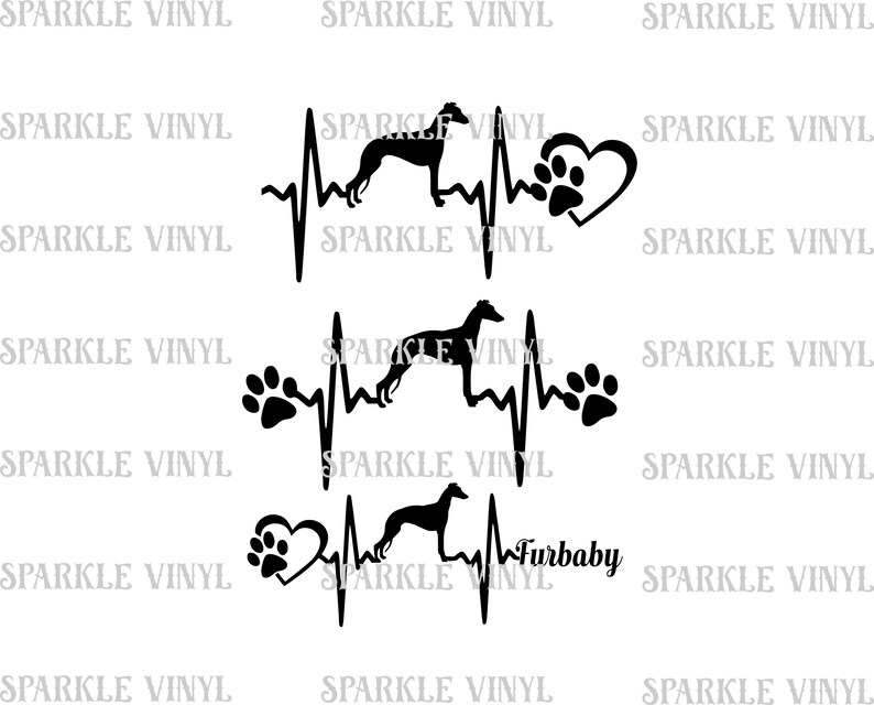 May include: Black and white silhouette of a dog with a heartbeat line and paw print graphic. The text "Furbaby" is included in the design.