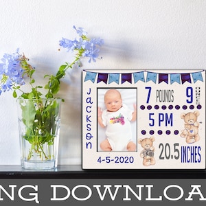 Frame Boy Birth Stats Teddy Bear 8x10 Sublimation Graphics Designs Télécharger, Png, Halebound mdf, graphique d’annonce, modèle,