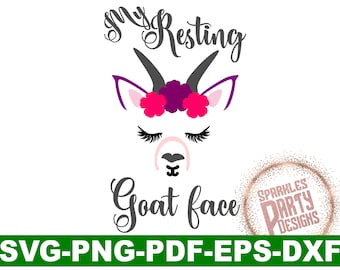 Svg Resting Goat Face eyelashes flowers shirt art sign svg cut file for cricut silhouette, Sublimation goat art decor, funny goat shirt svg