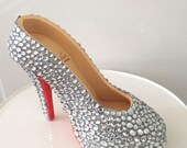 Fondant gumpaste sugar high heel shoe cake topper Christian louboutin bling
