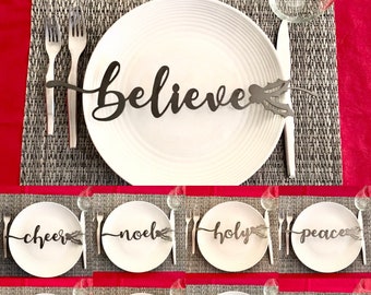 Christmas Place Setting - Place Card - Holiday Table Setting - Table Decor - Merry Noel Joyful Cheer Believe Holy Peace Jesus Rejoice Family