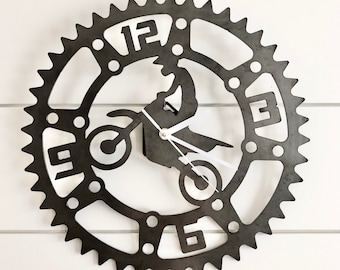Dirtbike Clock - Motocross Clock - Dirtbike Gift - Dirtbiking - Offroading - ATV - Motorcycle - Metal Wall Art - Gift for Him