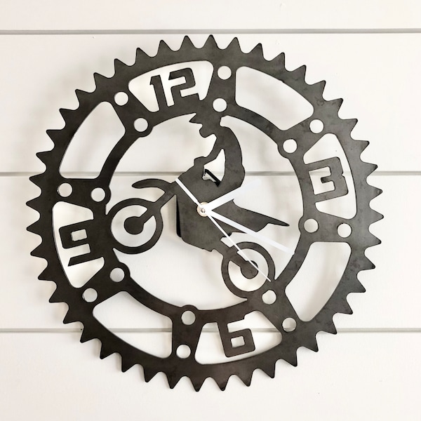 Dirtbike Clock - Motocross Clock - Dirtbike Gift - Dirtbiking - Offroading - ATV - Motorcycle - Metal Wall Art - Gift for Him