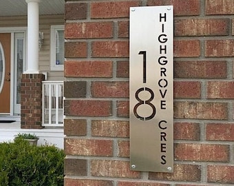 Vertical Custom House Number Plaque with street name - Personalized Gift - Housewarming - Address Sign