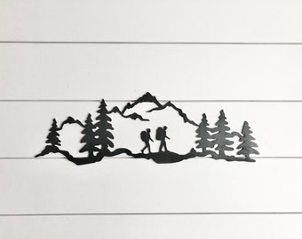 Hiking Wall Art - Mountain Range with Hiker - Hiker Gift Décor - Outdoor Lover - Nature Sign - Camping Art - Adventure Home Decor