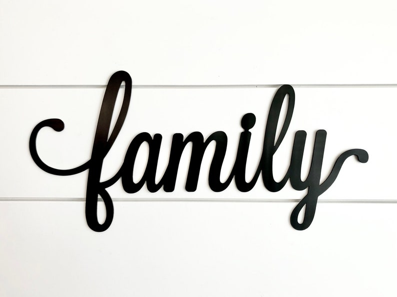 Family Sign Rustic Metal Wall Art Family Script Word Sign Etsy