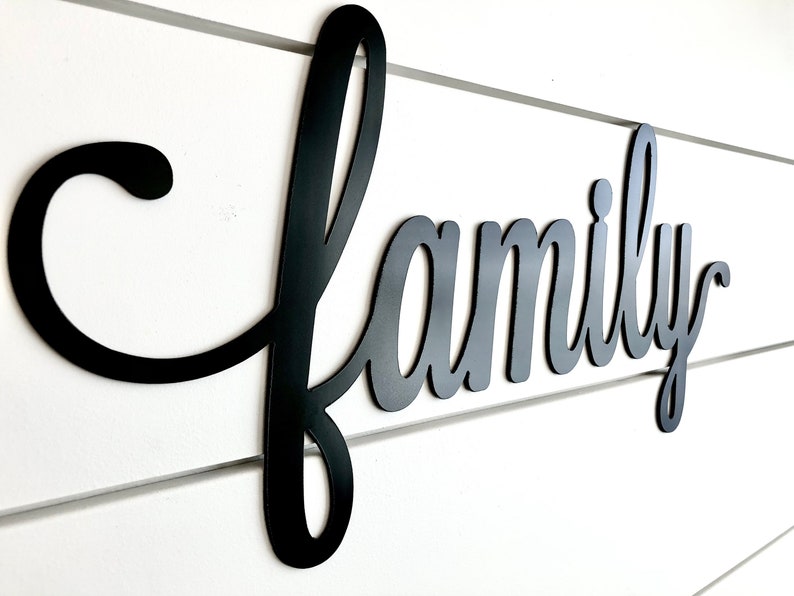Family Sign Rustic Metal Wall Art Family Script Word Sign Etsy