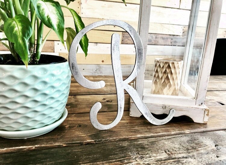 Standing Rustic Metal Script Letter - Personalized Gift - Metal Letter ...
