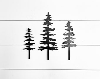 3 Pack Sitka Spruce Trees - Rustic Metal Pine Tree Wall Art - Rustic Scenery - Cabin Mountain Trees - Nature Home Decor