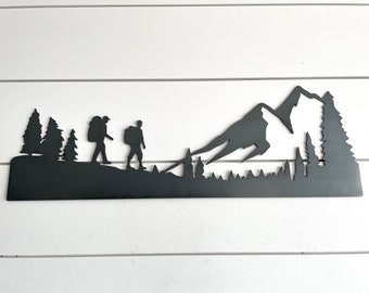 Brothers Hiking Wall Art - Mountain Range with Hikers - Hiking Gift Décor - Outdoor Lover - Nature Sign - Camping Art - Adventure Home Decor