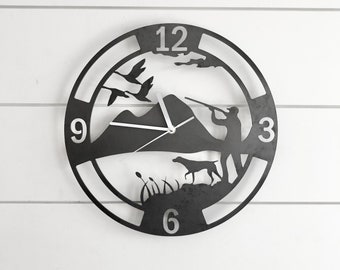 Duck Hunting Clock - Bird Hunting Sign - Grouse Hunting - Waterfowl Hunt Sign - Gift for Hunter - Metal Wall Art - Man Cave Sign
