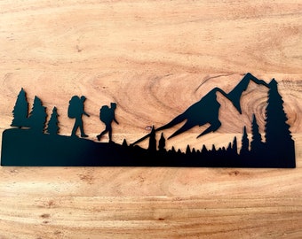 Hiking Wall Art - Mountain Range with Hikers - Hiking Gift Décor - Outdoor Lover - Nature Sign - Camping Art - Adventure Home Decor