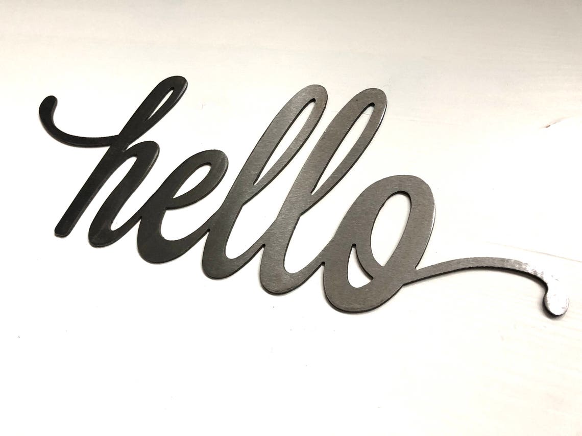 Hello Sign Rustic Hello Wall Hanging Metal Wall Art Etsy Canada