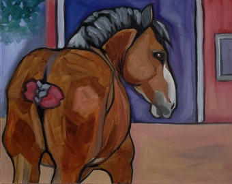 Christmas Draft Horse Lover Gift Original Oil Painting Wall Art Leni Tarleton