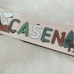 Personalized wilderness woodland wooden name dump out puzzle Montessori wooden puzzle laser cut wooden puzzle nursery decor image 5