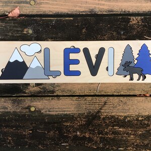 Personalized wilderness woodland wooden name dump out puzzle Montessori wooden puzzle laser cut wooden puzzle nursery decor image 6