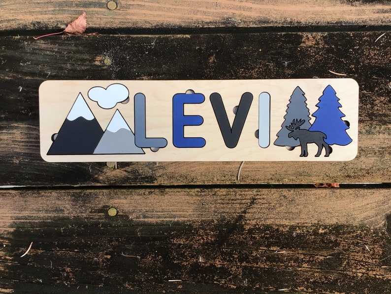 Personalized wilderness woodland wooden name dump out puzzle Montessori wooden puzzle laser cut wooden puzzle nursery decor image 6