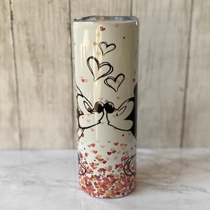 Valentine Mickey and Minnie Hearts Sublimation Tumbler | Travel Tumbler with Straw & Lid