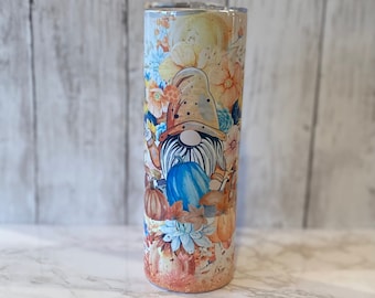 Fall Gnome 20oz Skinny Tumbler, Reusable Straw, Sublimation Design
