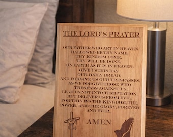Christian Wall Art | Lord’s Prayer Wood Plaque | Engraved Alder Wood Sign | Religious Home Décor | Faith Gift | 5 Sizes
