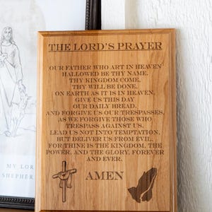 Lord’s Prayer Wood Plaque | Christian Wall Art | Engraved Alder Wood Sign | Religious Home Décor | Faith Gift | 5 Sizes