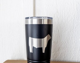Show Steer Tumbler | 4-H Livestock Show Cattle Tumbler | Custom Engraved 20 oz Insulated Cup | Beef Showman Gift