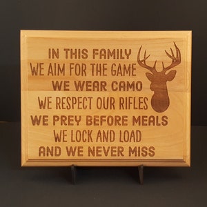 Hunting Family Values Engraved Wood Plaque, 6&quot; X 8&quot;