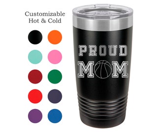 Basketball Mom Tumbler, Proud Mom, Stainless Steel, 20 oz, Custom Engraved - Mom gift