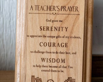 Christian Teacher Prayer Wood Plaque | Engraved Alder Faith Sign | Inspirational Educator Classroom Wall Decor Gift