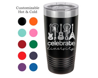 Guitar Tumbler Celebrate Diversity Guitar Player Gift Musician Mug Acoustic Guitar Yeti Custom Laser Engraved Guitarist Cup