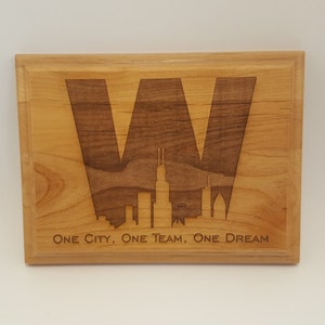 Chicago Cubs W with skyline Engraved Wood Plaque, 12&quot; X 15&quot;