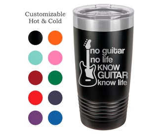 Guitar Tumbler, 'No Guitar No Life' Laser Engraved Musician Gift