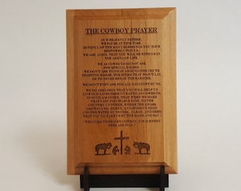 The Cowboy Prayer Engraved Wood Plaque, 4" X 6"