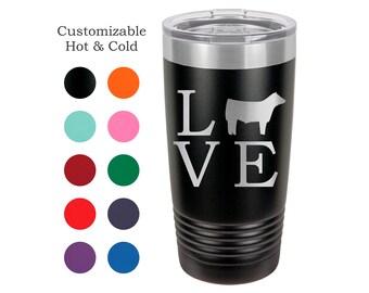 Amour bovins, en acier inoxydable 20 oz gobelet-diaporama personnalisé gravé Steer, spectacle bovins