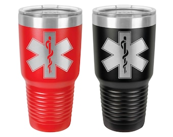 EMS Tumbler, EMT, Star of Life, Stainless Steel, 30 oz,  Custom Engraved, Firefighter, Ambulance, Medic