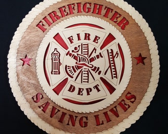 Firefighter/EMT/Paramedic- 3D Round Wall Plaque made of solid birch, 11.5" round, wall hanging or desktop display