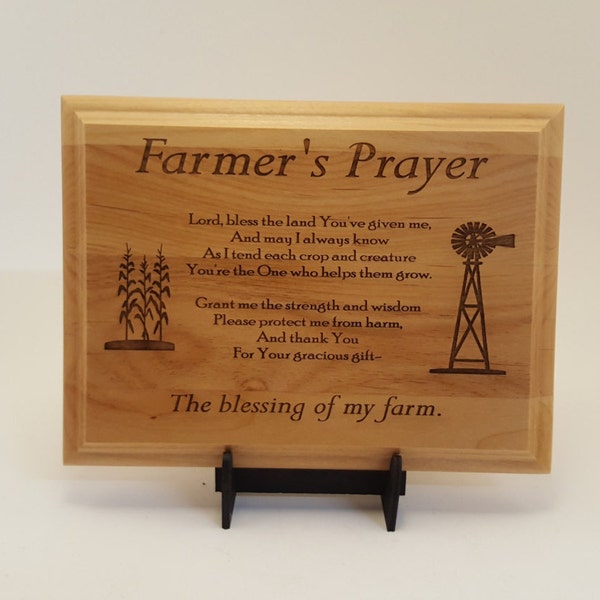 Farmer's Prayer Engraved Wood Plaque, 9" X 12"