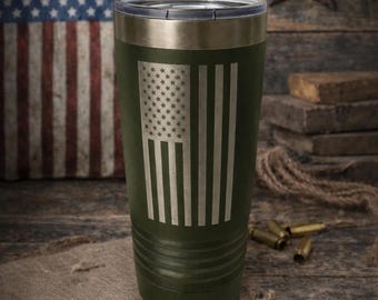 American Flag Engraved Tumbler | Patriotic Stainless Steel Travel Mug | Military & Veteran Gift | USA Pride Cup