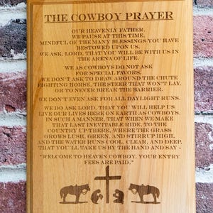 Placa de madera grabada con la oración del vaquero, decoración rústica del oeste para la pared, regalo de fe cristiana, arte para el hogar del rancho, escritura religiosa